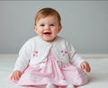 Baby Girls White Bolero With Pink Embroidered Balloon Design