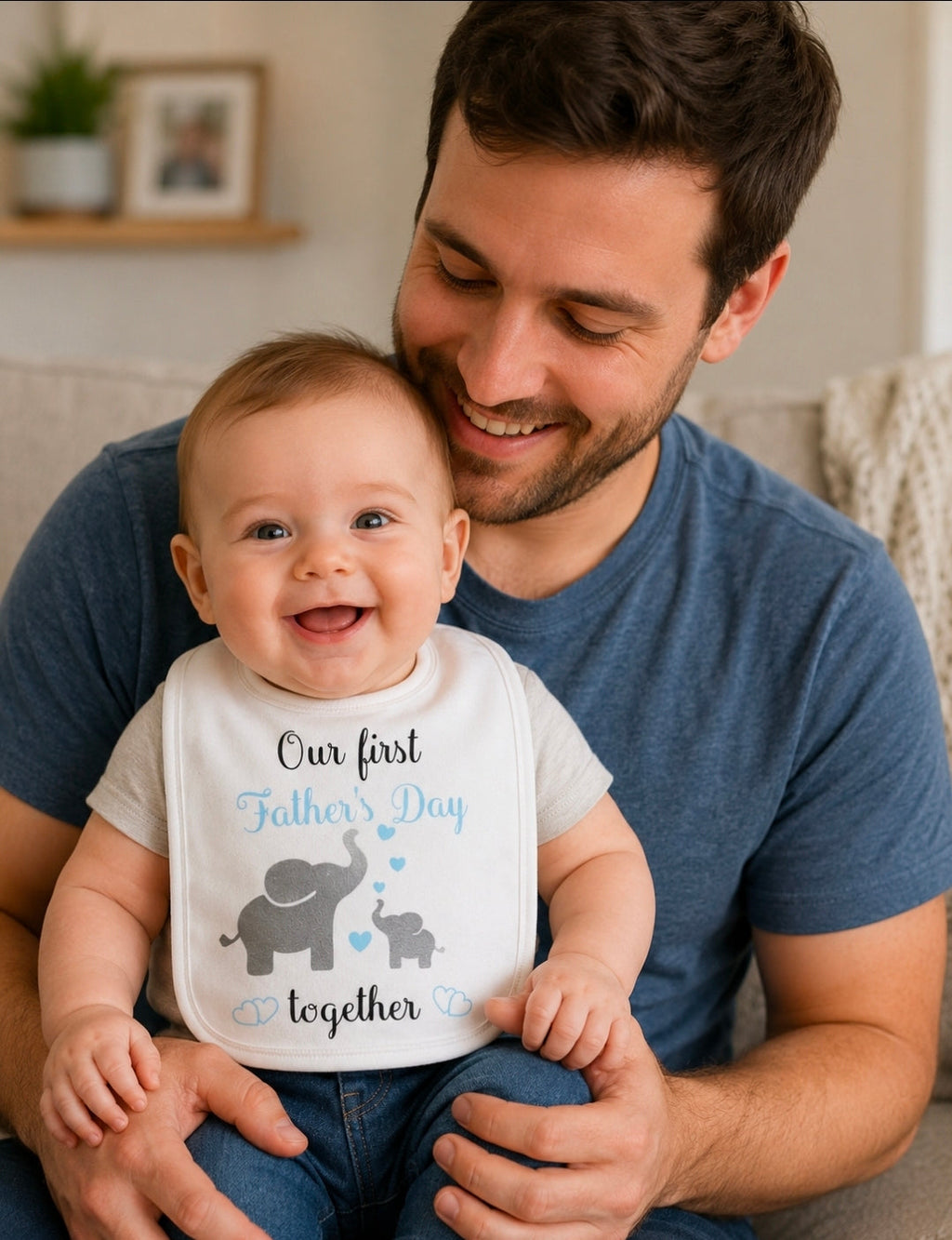 Our First Father's Day Together Elephant Design Baby Boys Bib
