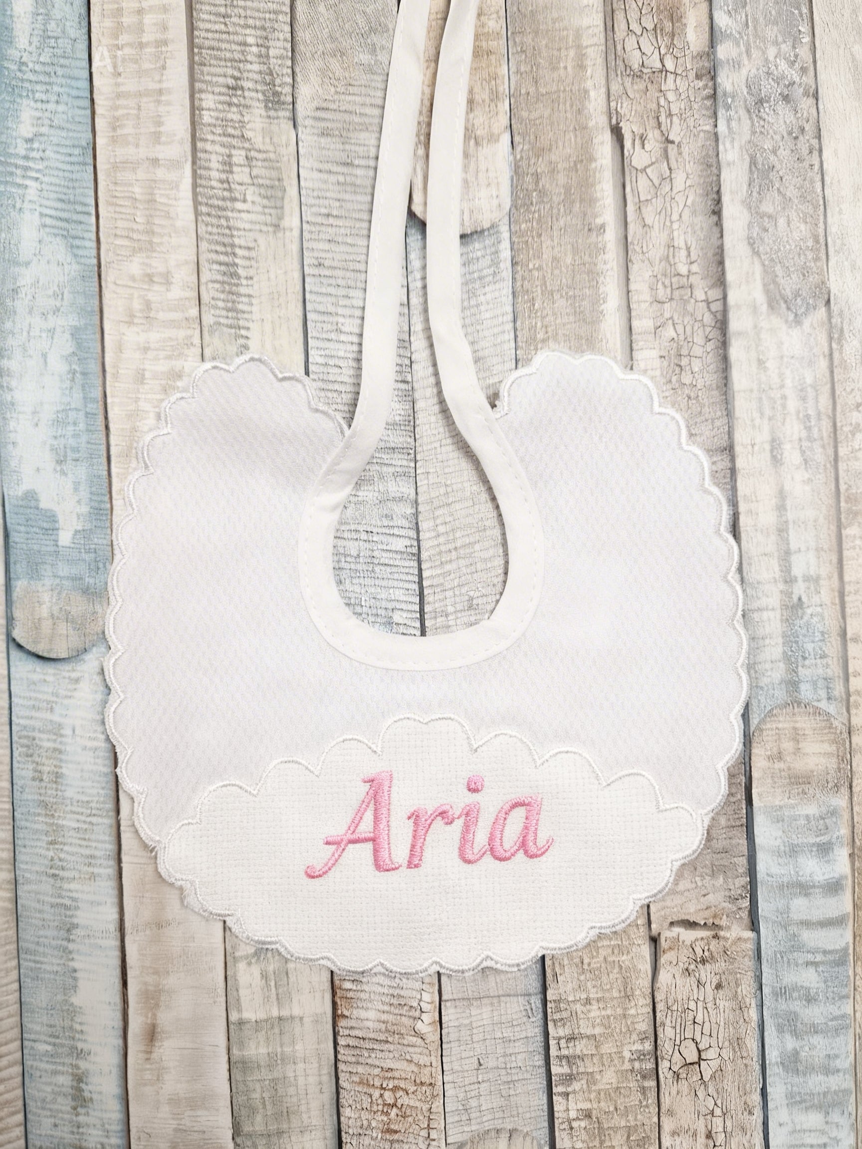 Unisex Baby White Personalised Bib With Tie Neck