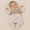 Baby Boys Beige And White Safari Printed Babygro