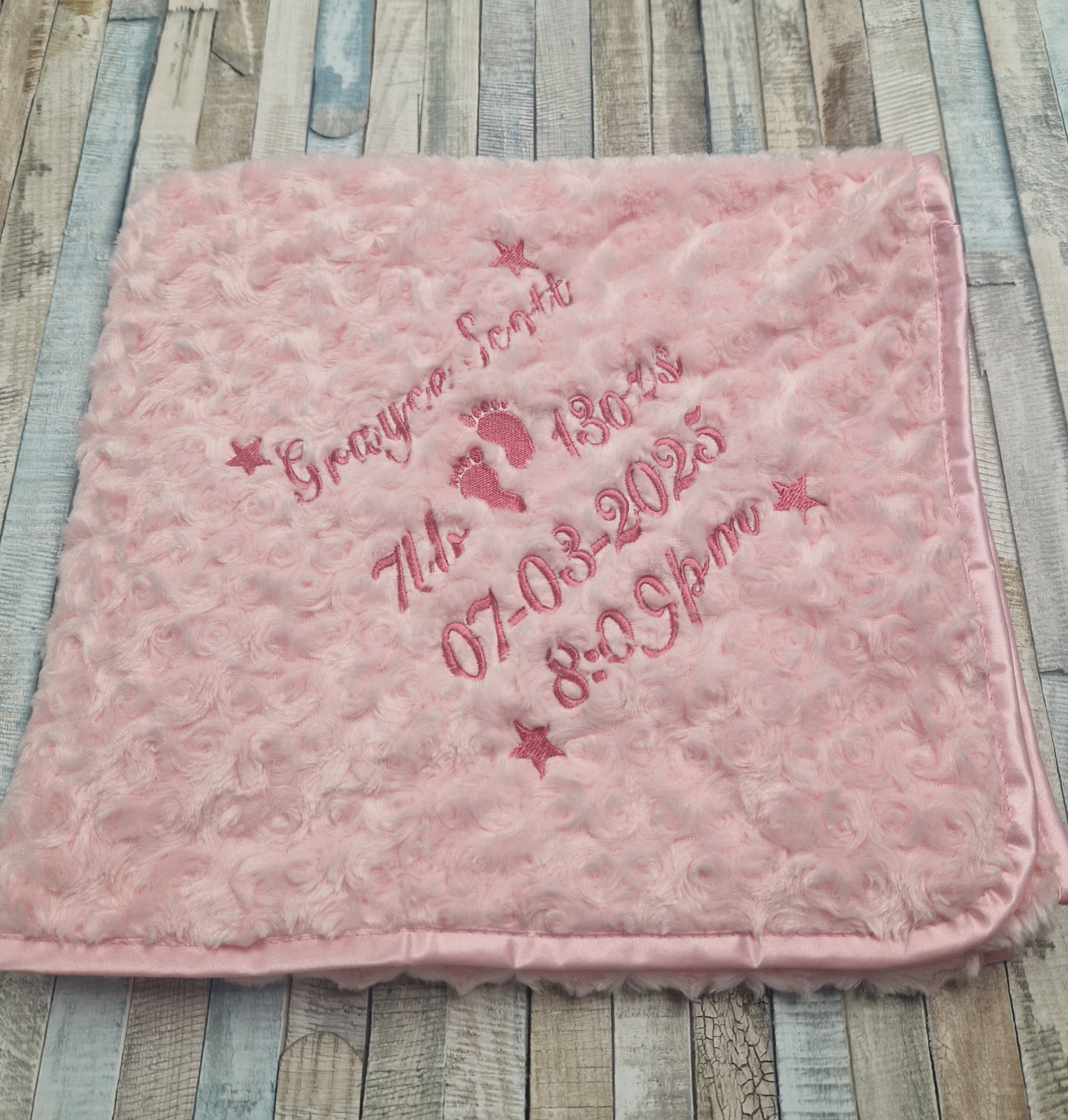 Personalised Baby Name, Time, Date Of Birth & Weight "Soft Rose" Wrap
