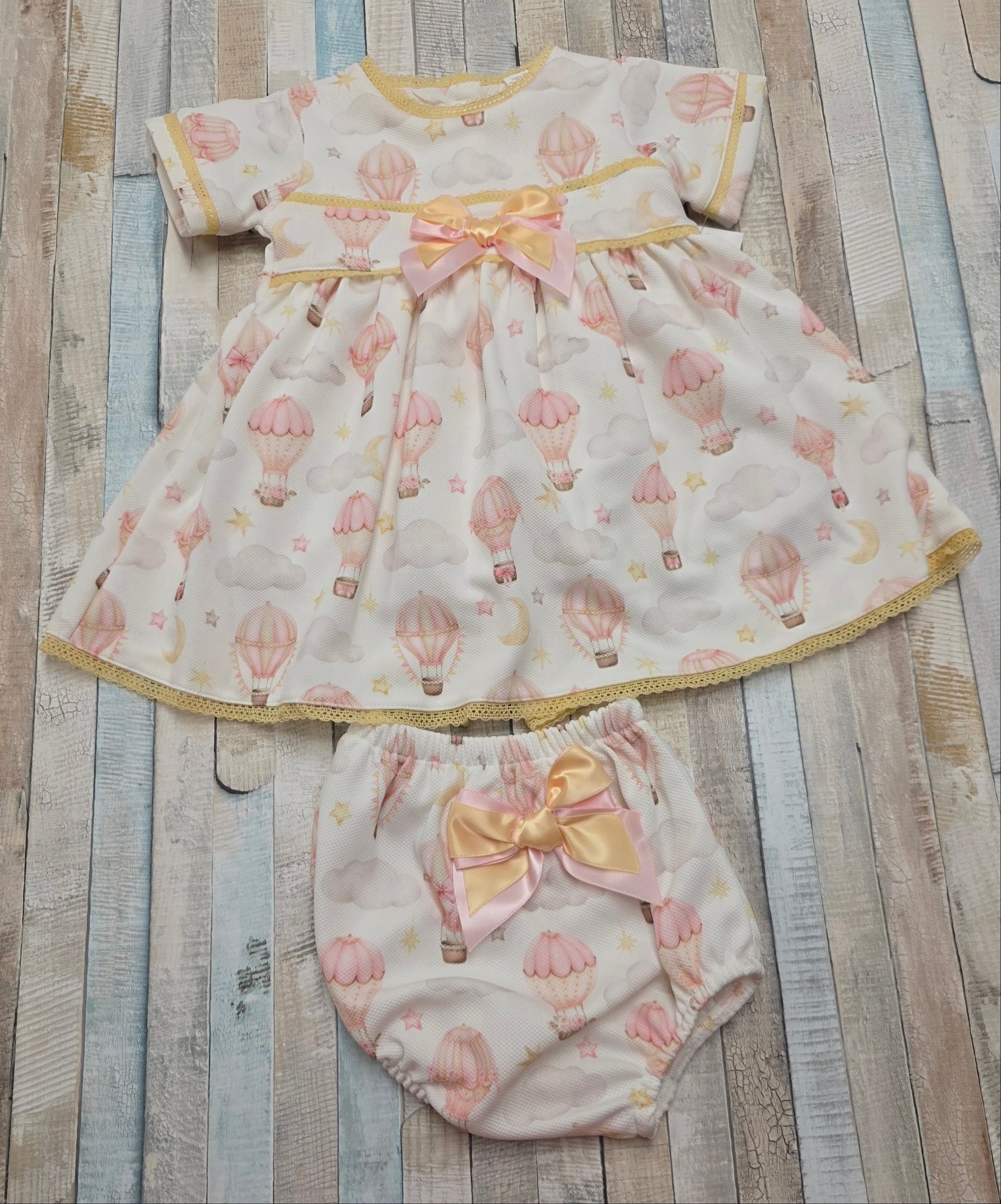 Baby Girls Cream and Pink Balloon Dress With Matching Pants