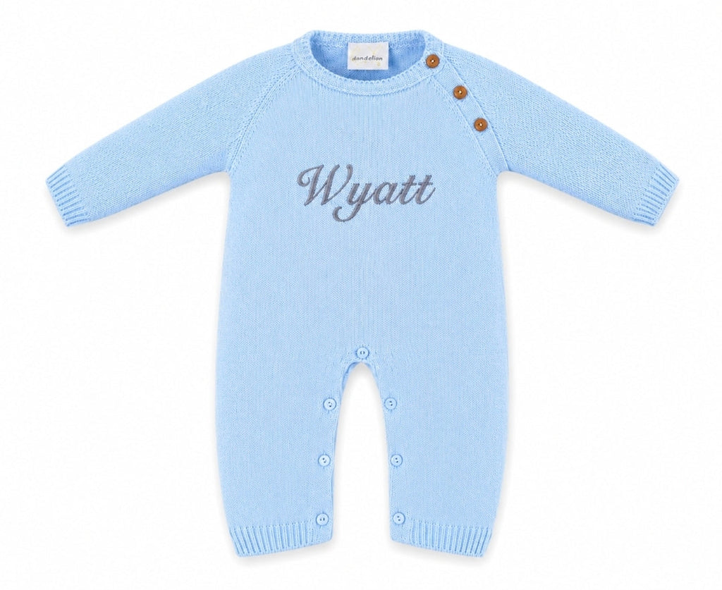 Baby Boys Blue Personalised All in one Footless Romper