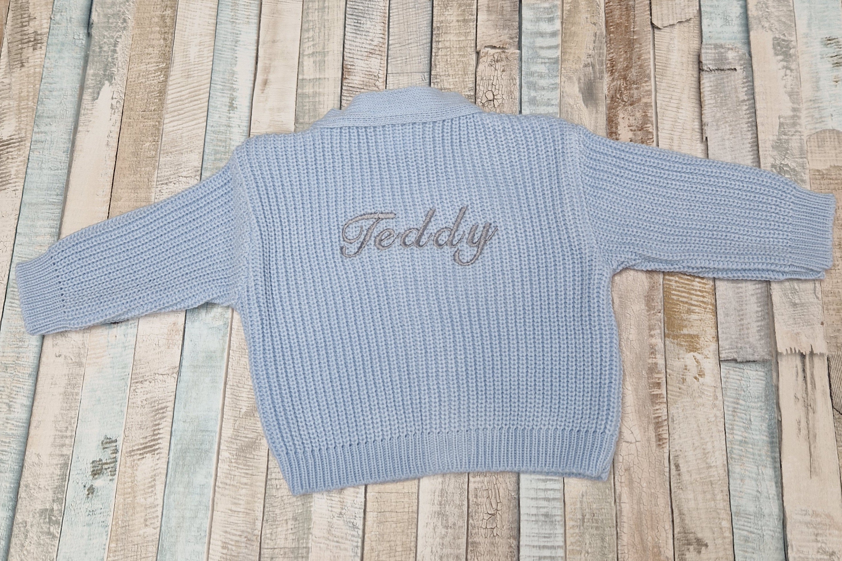 Personalised Blue Baby Boys Ribbed V Neck Cardigan