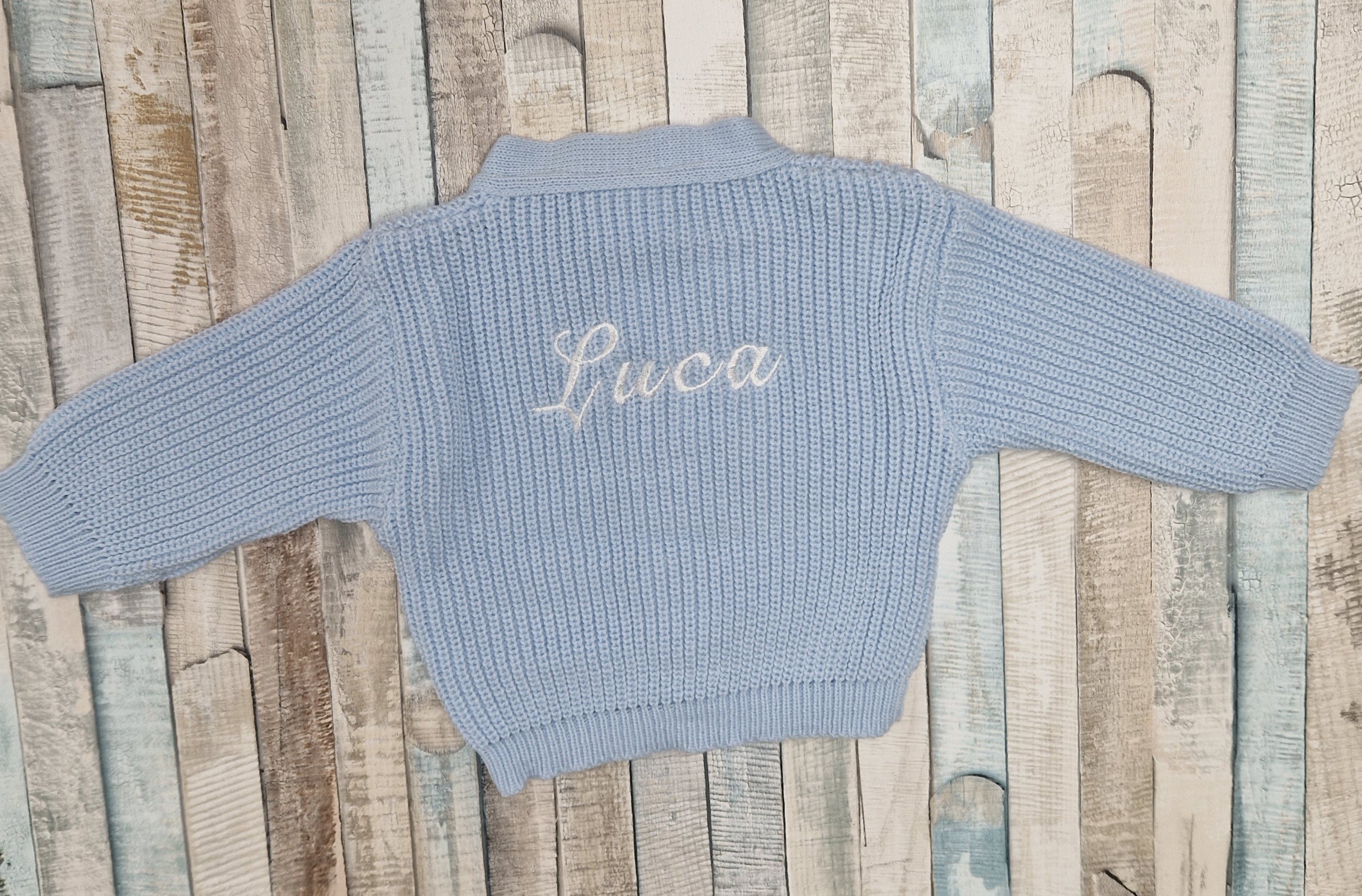 Personalised Blue Baby Boys Ribbed V Neck Cardigan