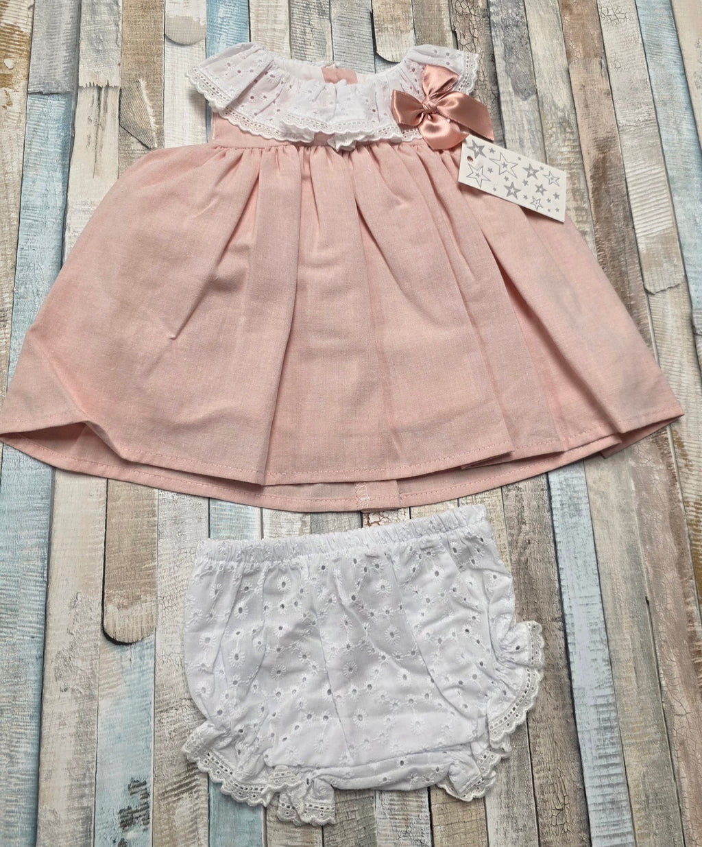 Baby Girls Salmon Pink And White Sleeveless Dress