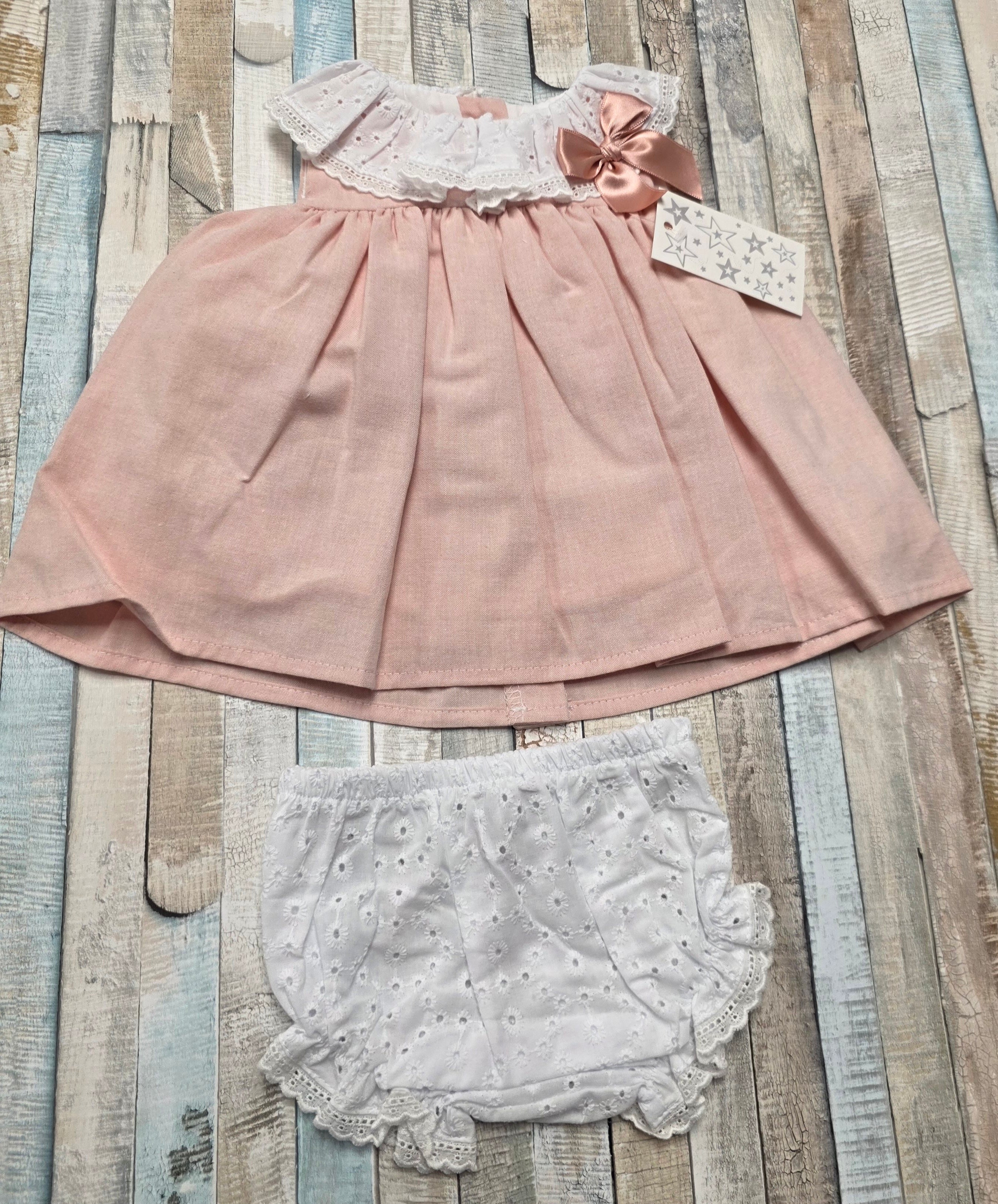Baby Girls Salmon Pink And White Sleeveless Dress