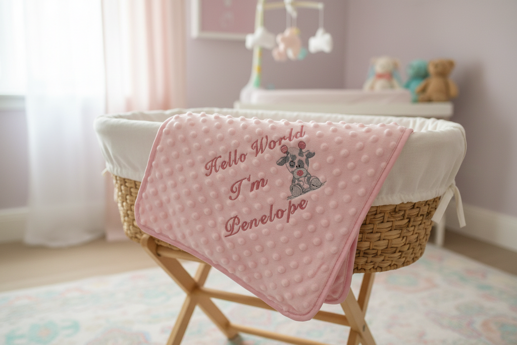 Personalised Hello World Pink Dimple Wrap With Pink Giraffe Embroidered Design