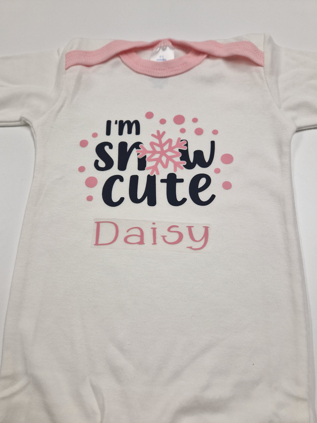 Personalised Baby Girls White And Pink Printed Snow Cute Babygro