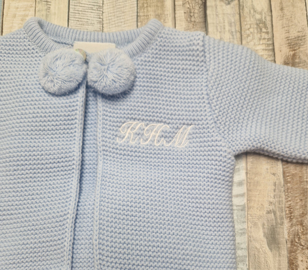 Personalised Baby Boys 2 Piece Blue Pom Pom Set