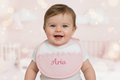 Baby Girls Personalised White And Pink Tie Bib