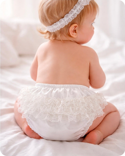 Baby Girls Cream Satin Frilly Pants