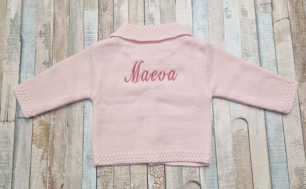 Personalised Pink Baby Girls Cardigan With Collar