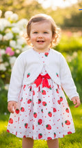Baby Girls White Bolero Cardigan With Embroidered Strawberry Design