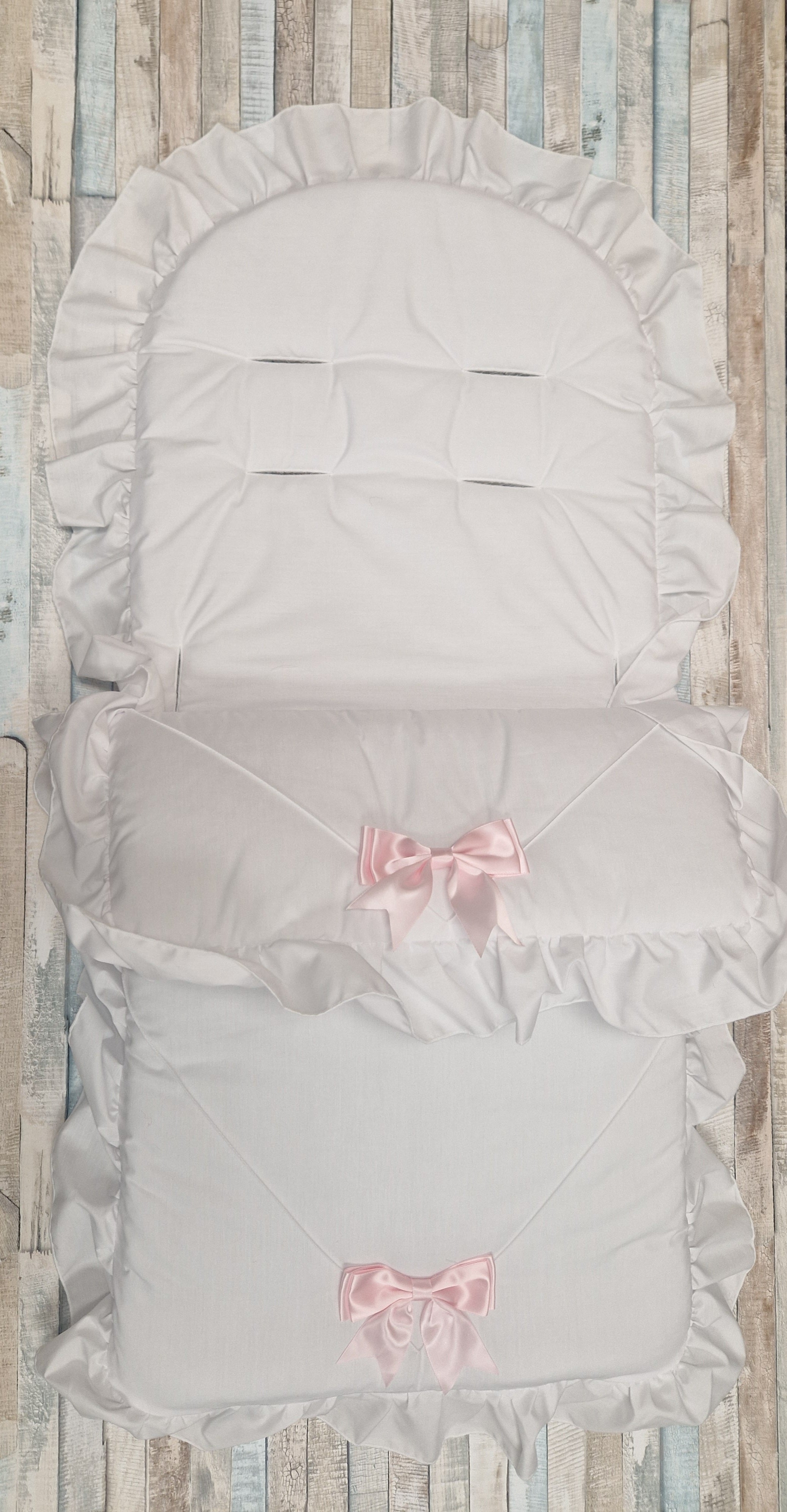 Baby White And Pink 2 Satin Bow Universal Pushchair Footmuff/Cosytoes