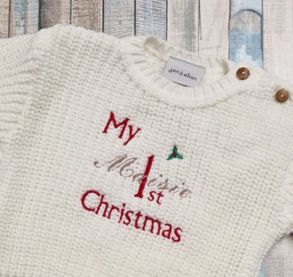 Baby 1st Christmas White Personalised Chunky Jumper