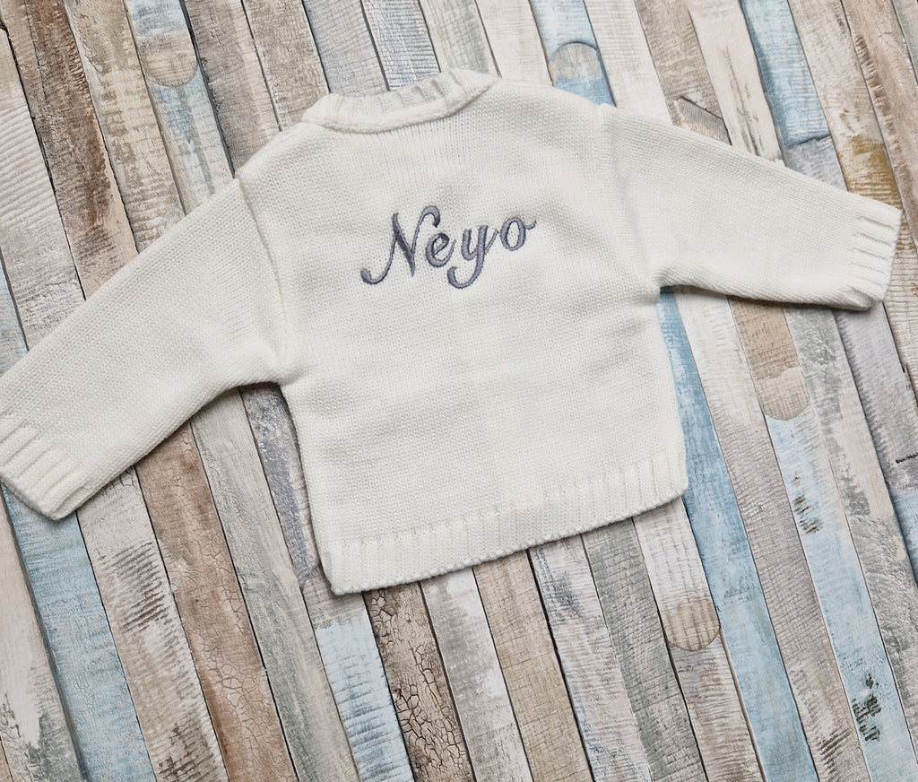 Personalised Baby White Cable  V Neck Cardigan