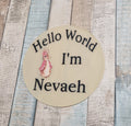 Personalised Hello World Pink Rabbit Announcement Disc