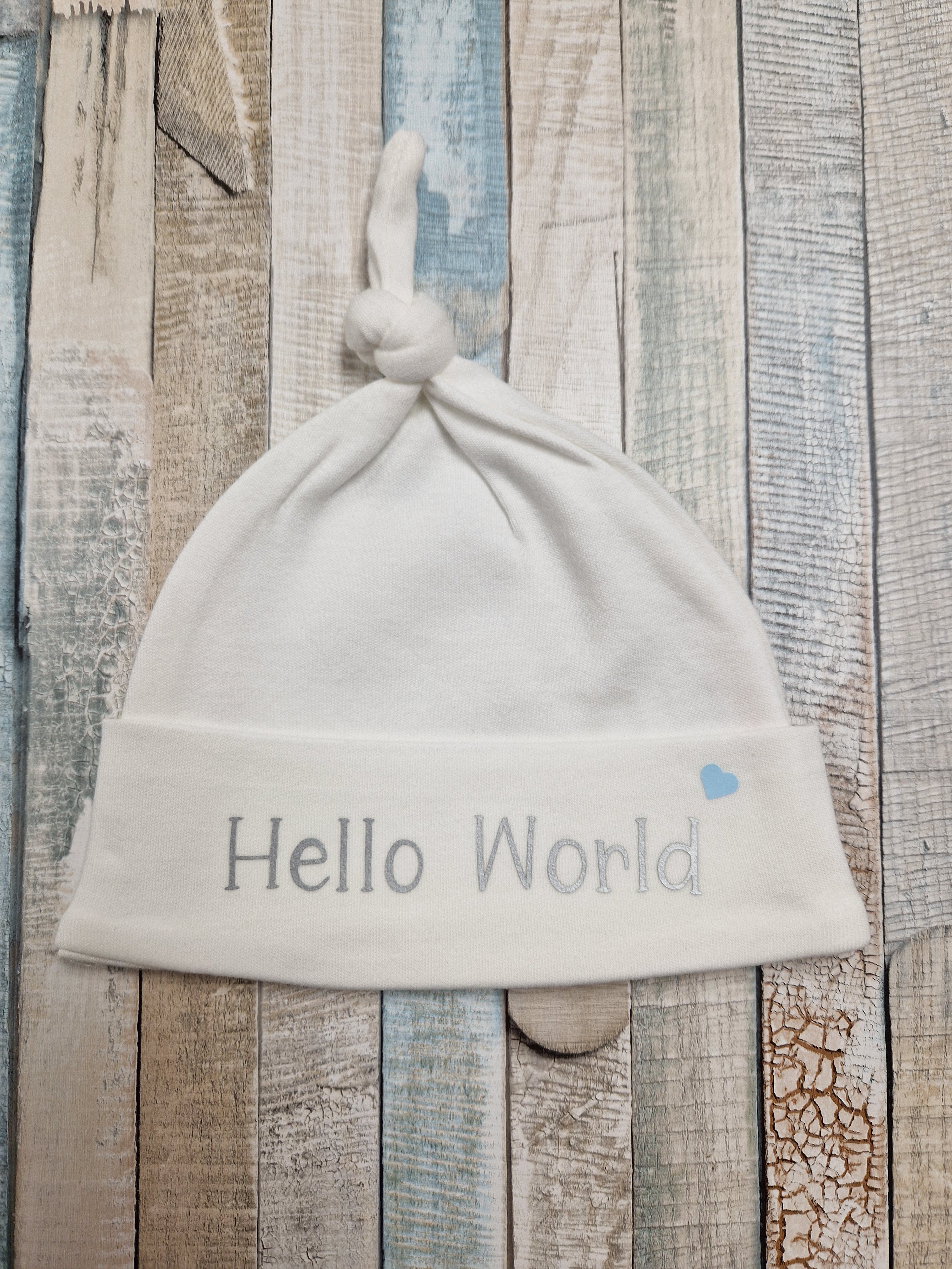 Baby Boys Hello World Cotton Knotted Beanie Hat