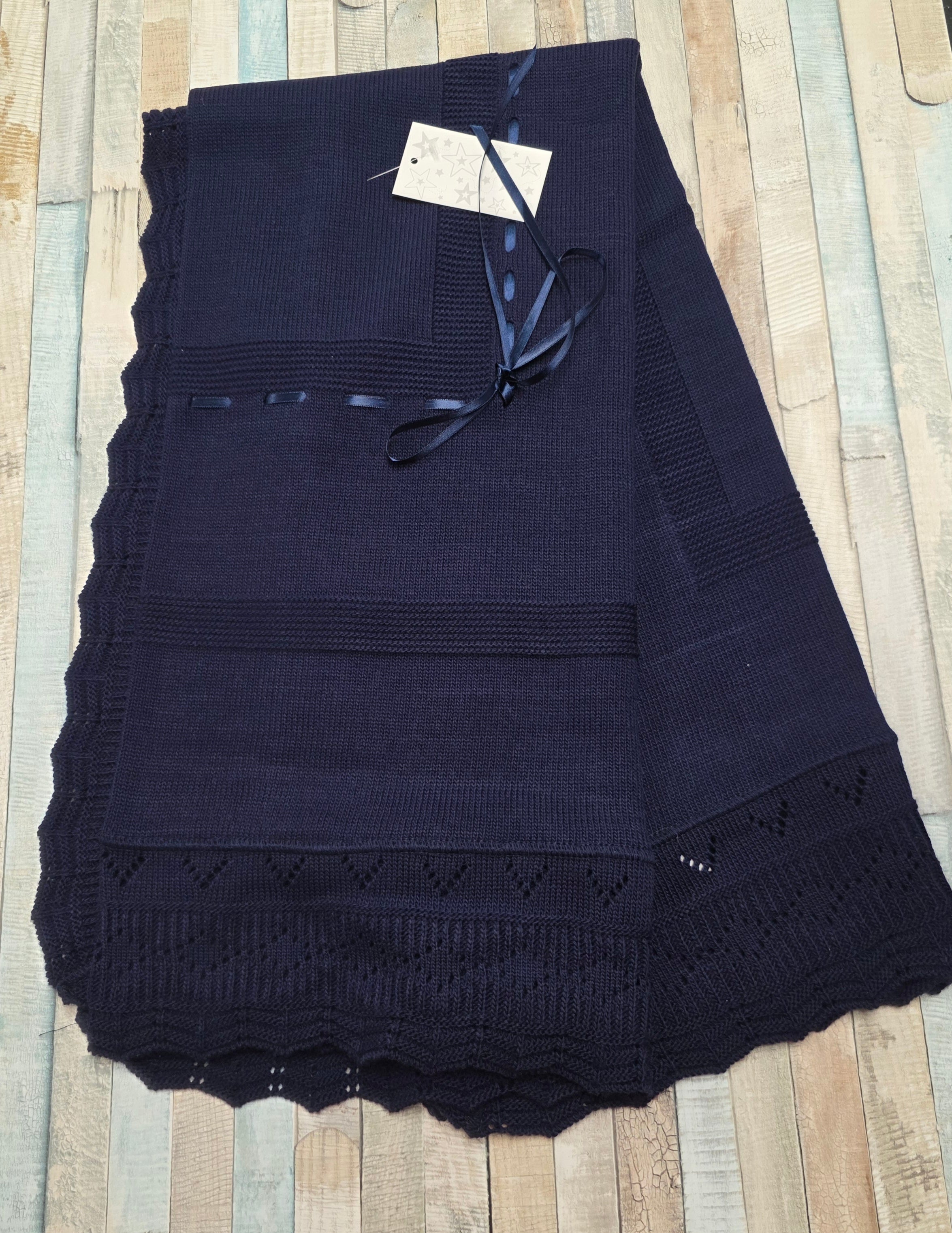 Unisex Baby Navy Knitted Shawl