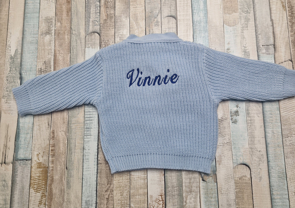 Personalised Blue Baby Boys Ribbed V Neck Cardigan