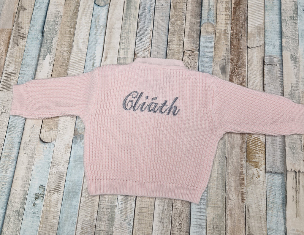 Personalised Pink Baby Girls V Neck Ribbed Cardigan