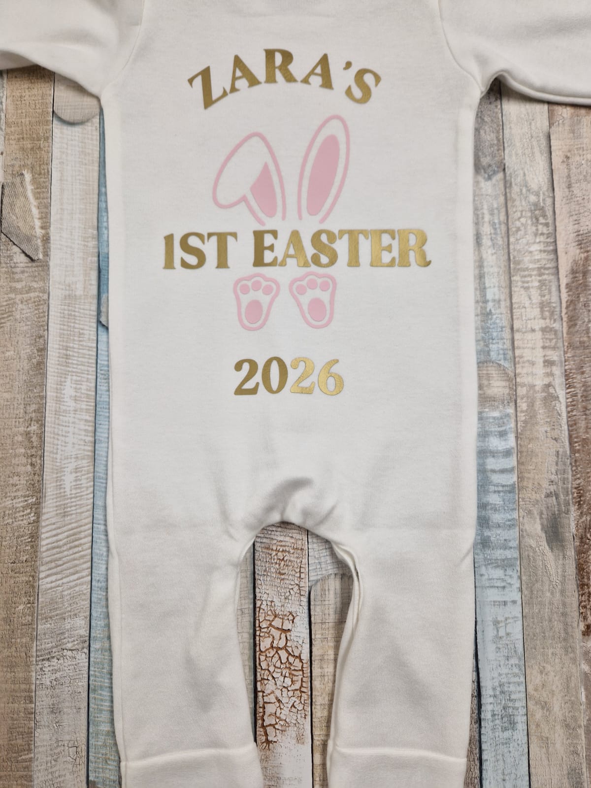 Baby Girls Personalised Printed 1st Easter Bunny Babygro