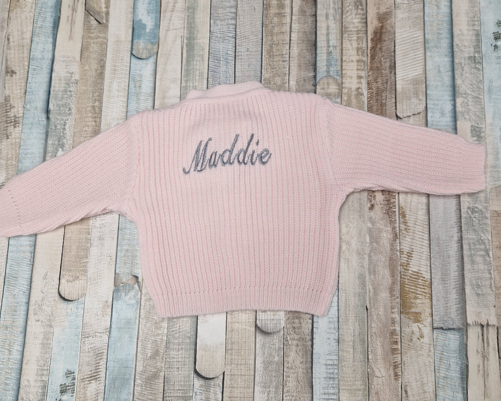 Personalised Pink Baby Girls V Neck Ribbed Cardigan