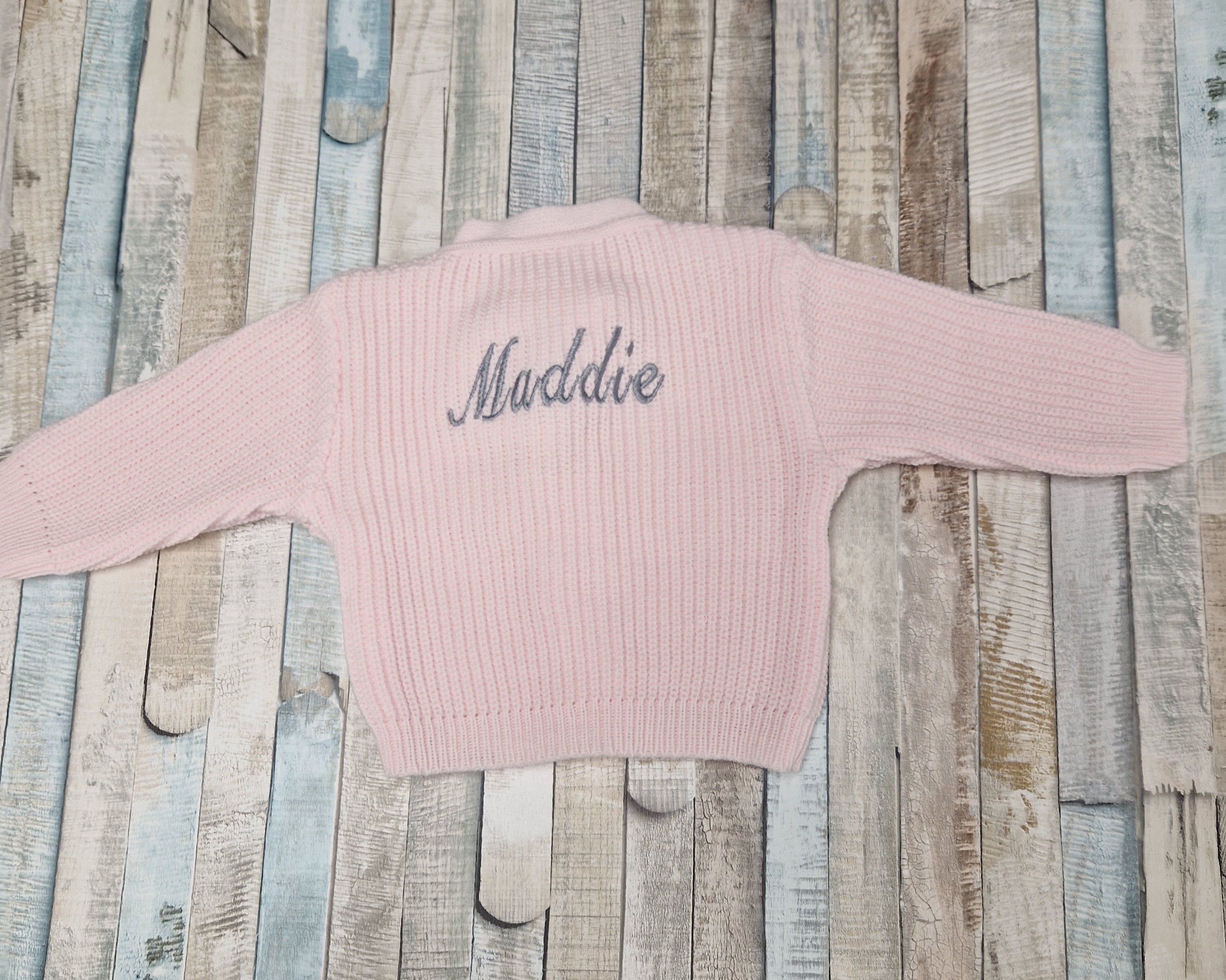 Personalised Pink Baby Girls V Neck Ribbed Cardigan