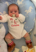 Baby 1st Christmas Personalised White Knitted Romper