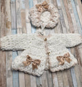 Baby Girls White And Beige Crochet Cardigan And Bonnet