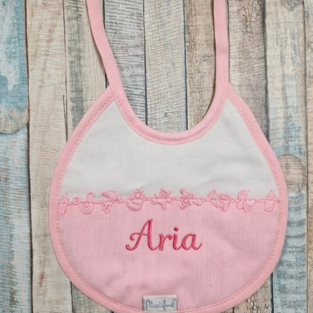 Baby Girls Personalised White And Pink Tie Bib