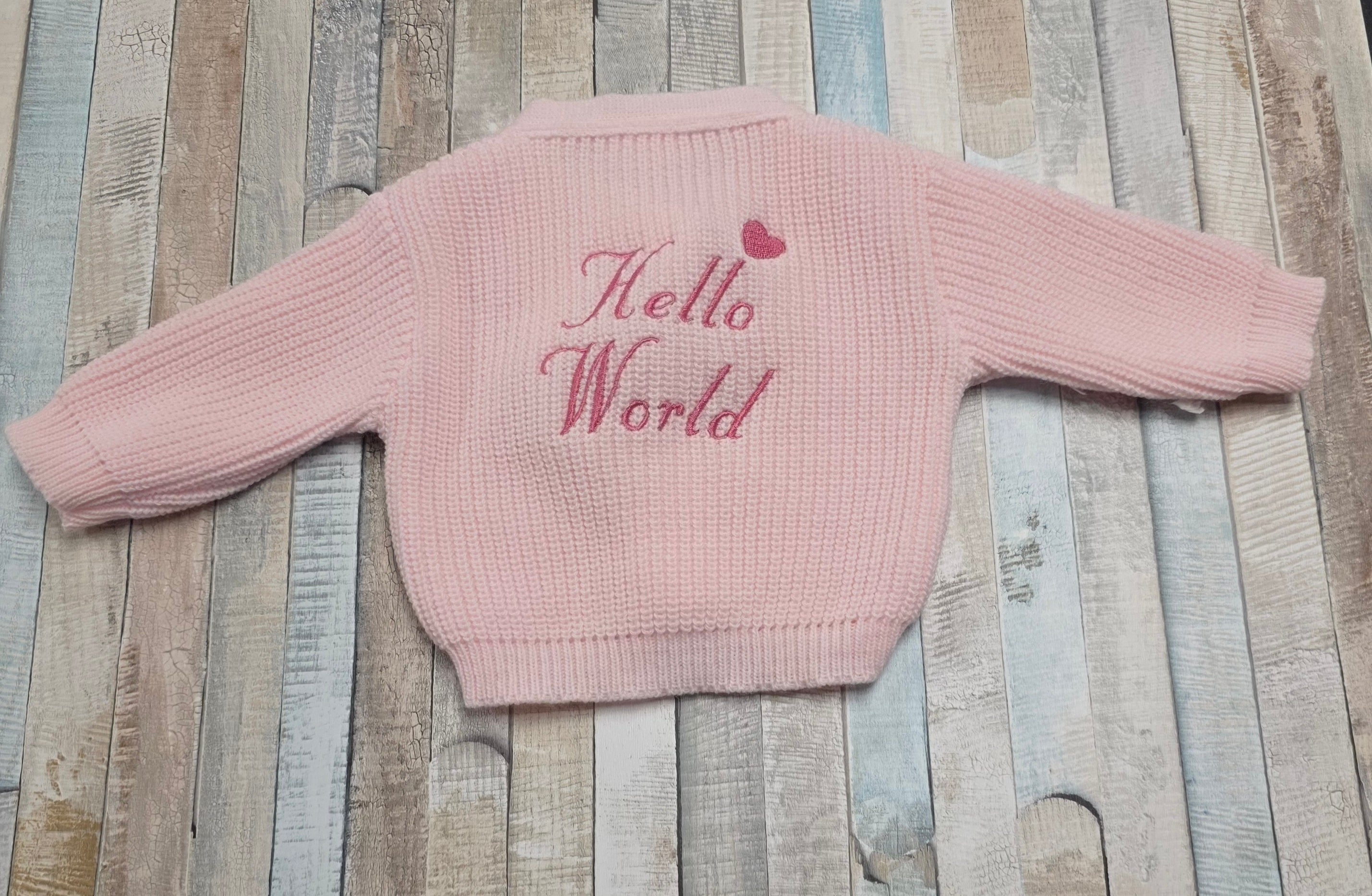 Nana B Pink Baby Girls  Hello World Ribbed Cardigan