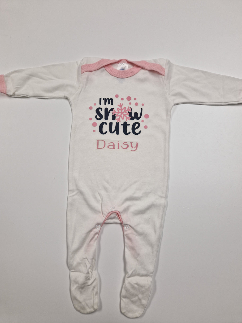 Personalised Baby Girls White And Pink Printed Snow Cute Babygro