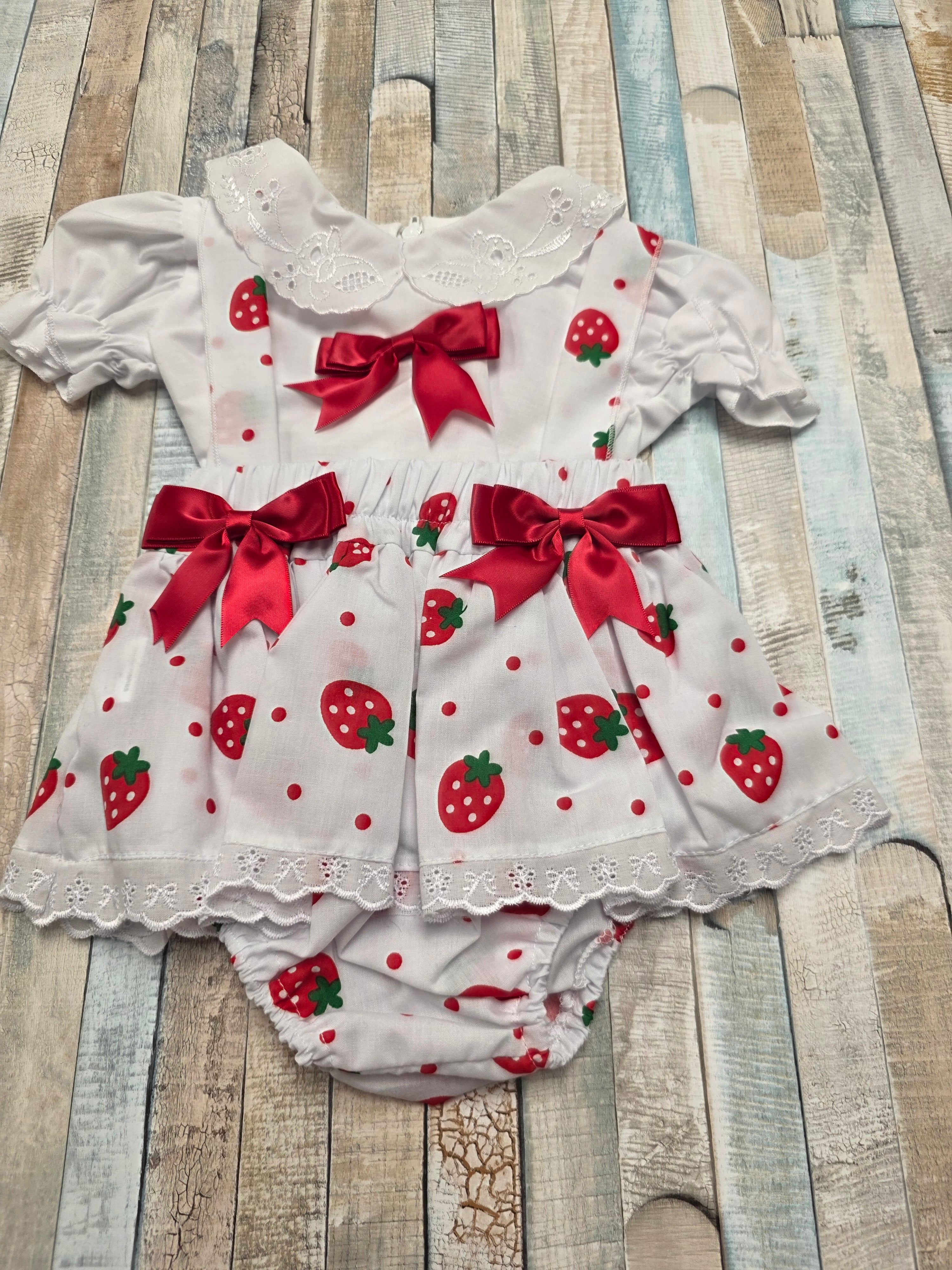 Baby Girls Strawberry Jam Pants With  Short Sleeved White Cotton Blouse Strawberry Design Jam Pants Set