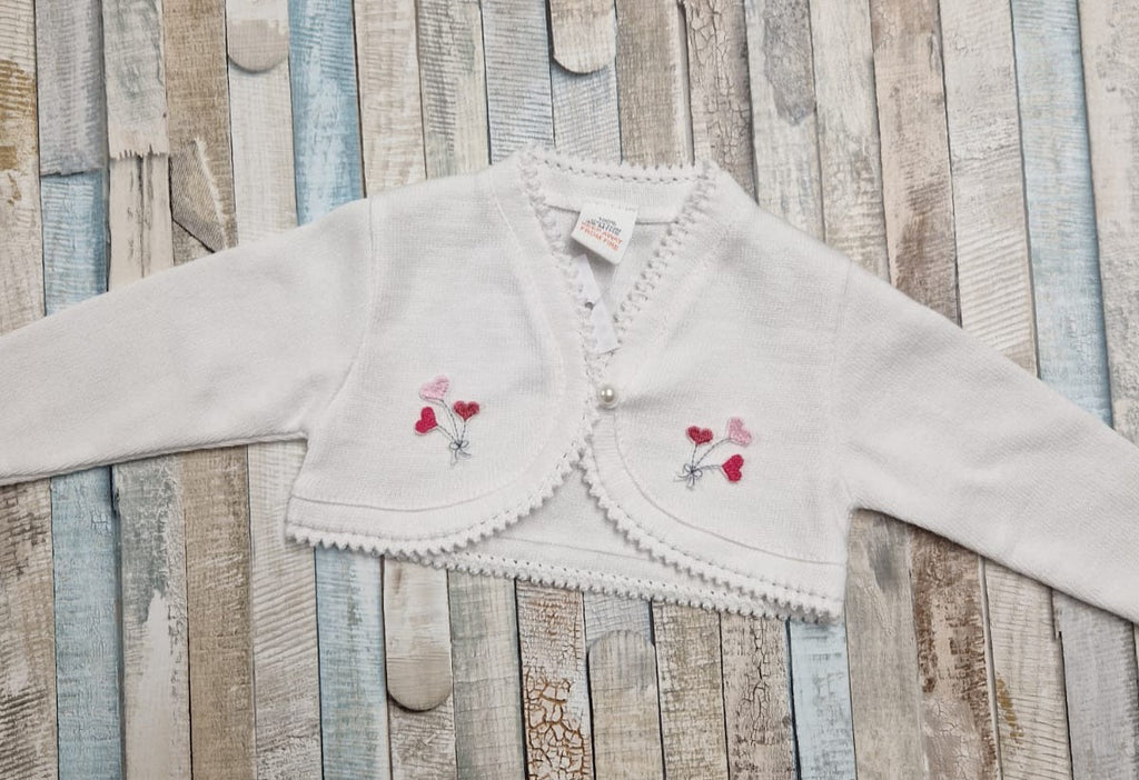 Baby Girls White Bolero With Pink Embroidered Balloon Design