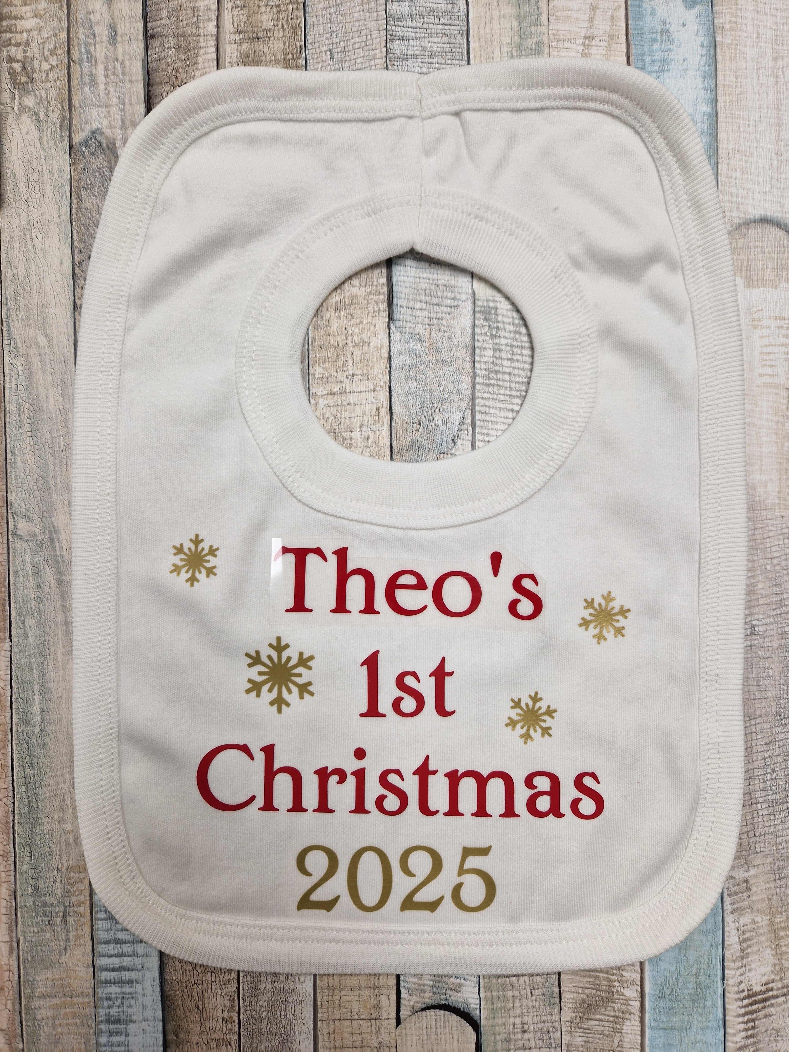 Baby 1st Christmas Personalised Snow Flake Christmas Bib