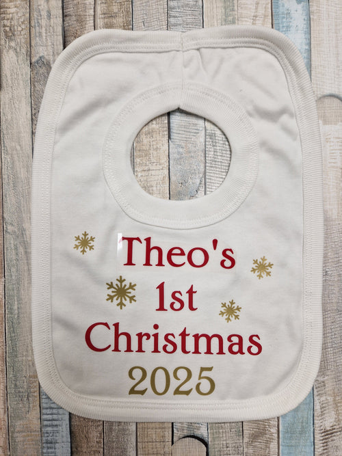 Baby 1st Christmas Personalised Snow Flake Christmas Bib