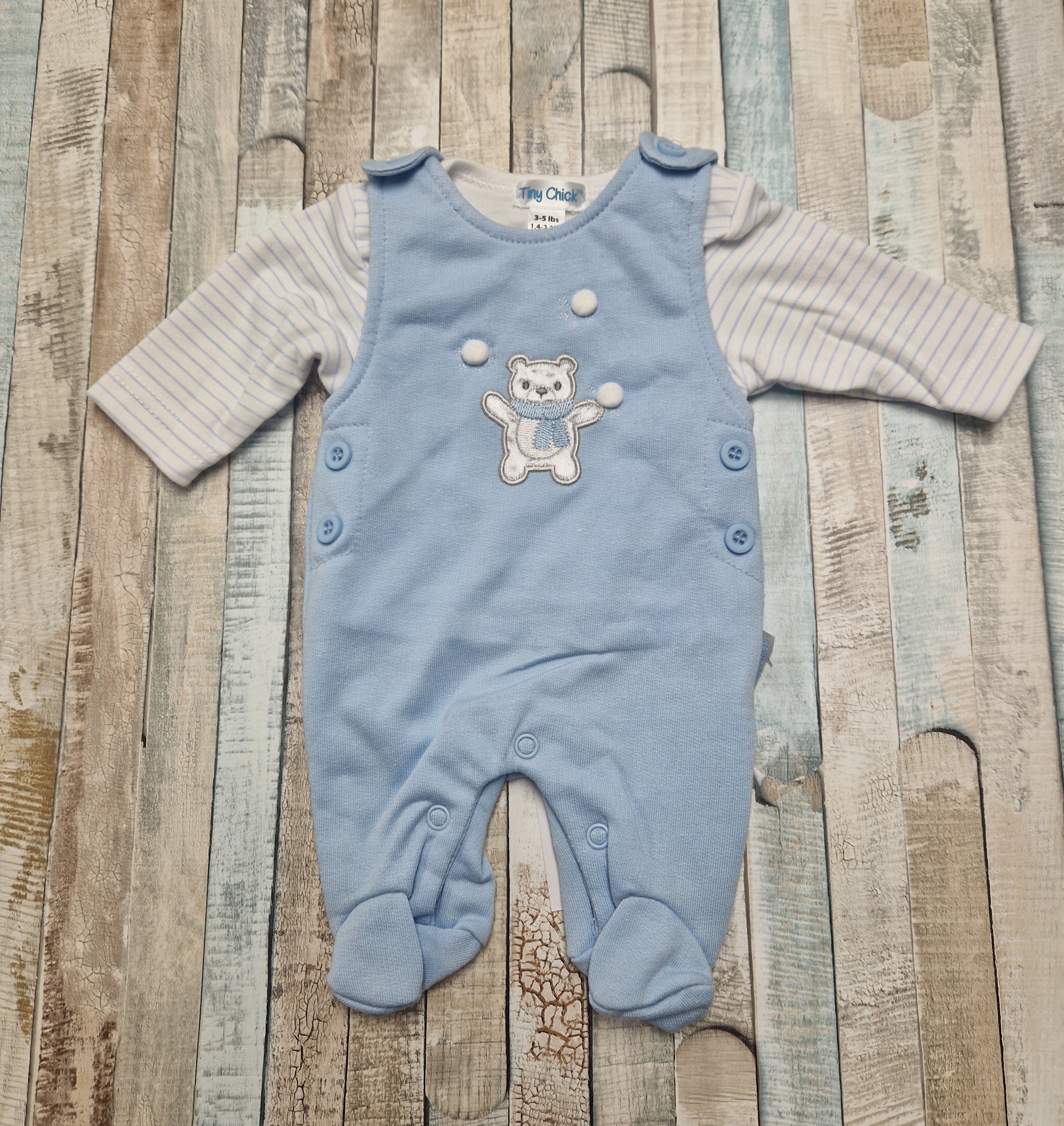 Premature Baby Boys Teddy And Snowball Design Dungaree Set