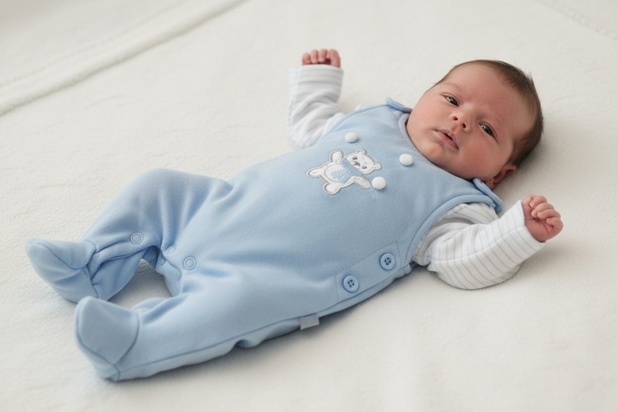 Premature Baby Boys Teddy And Snowball Design Dungaree Set