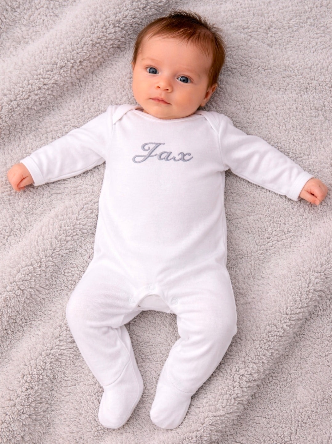 Personalised White Long Sleeved Newborn Babygro