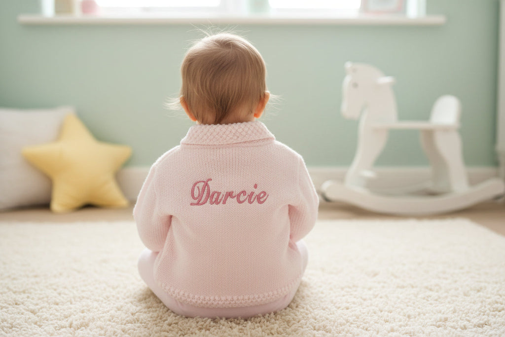 Personalised Pink Baby Girls Cardigan With Collar