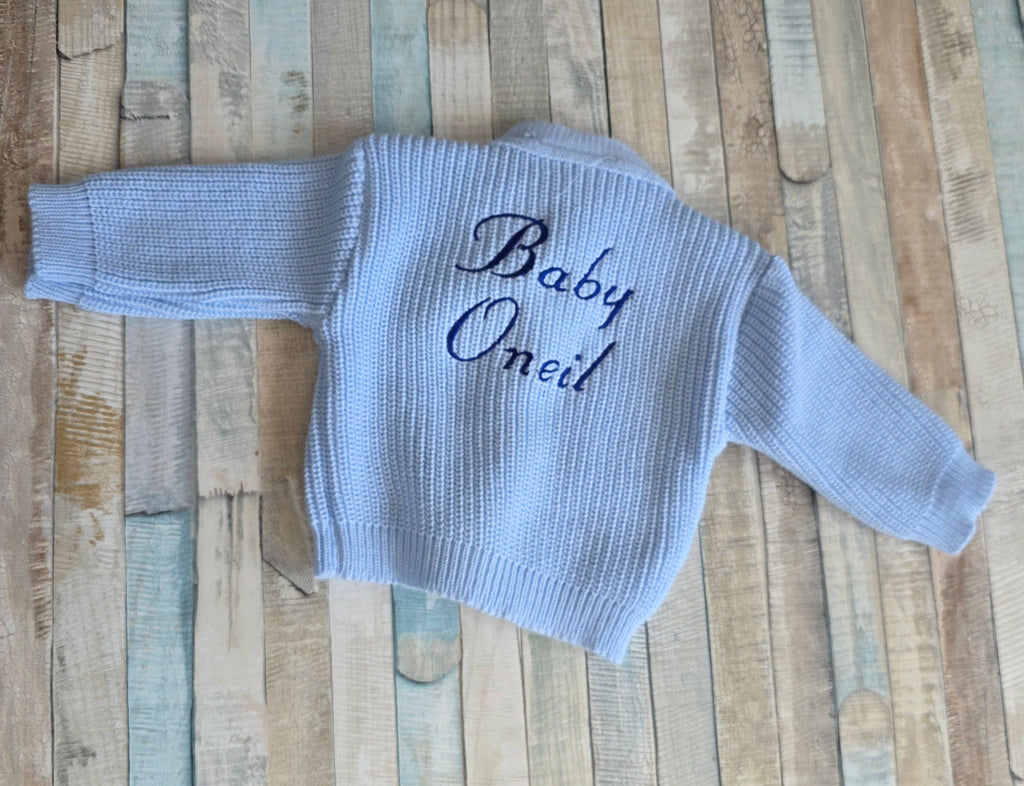 Baby Boys Blue Personalised Baby And Name V Neck Cardigan