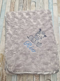 Baby Boys Personalised Blue Ziggy Zebra On Grey Soft Rose Wrap