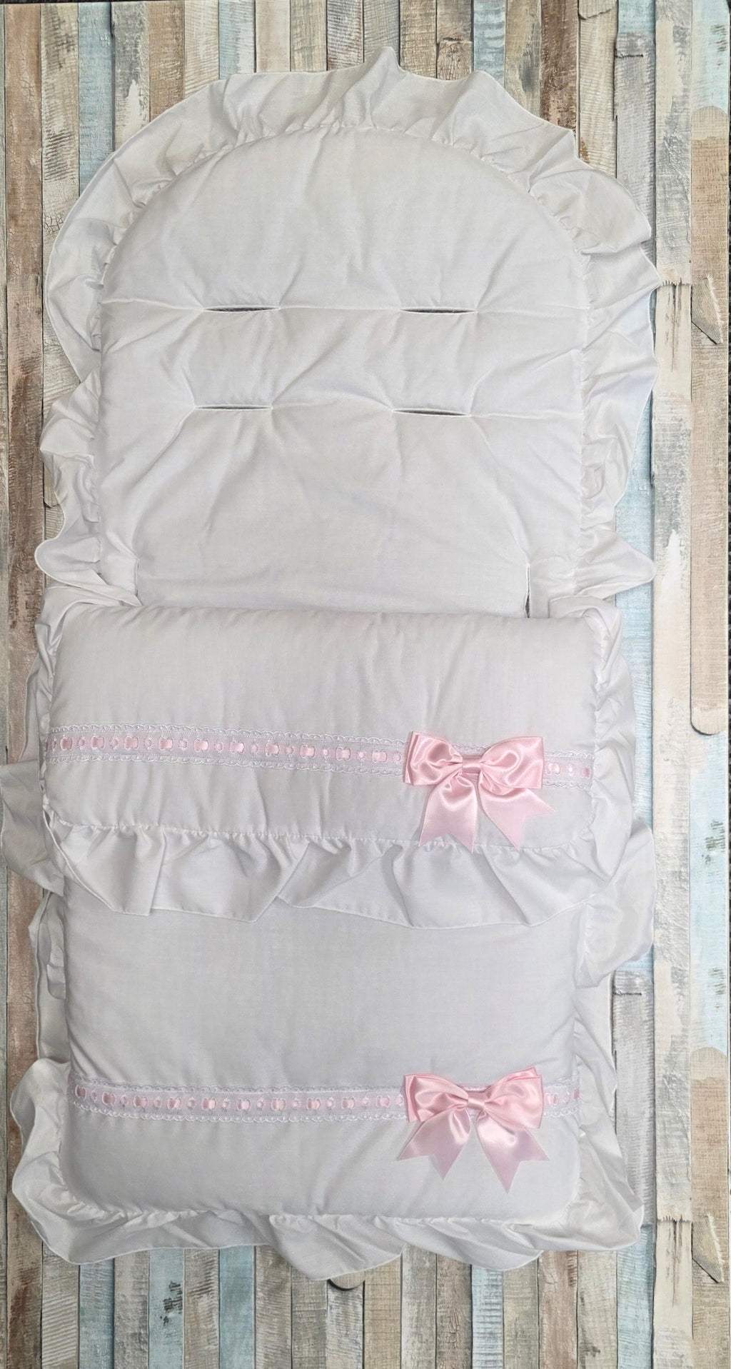 Baby Girls White Frill Universal Pushchair Footmuff/ Cosytoes With Pink Satin Side Bow