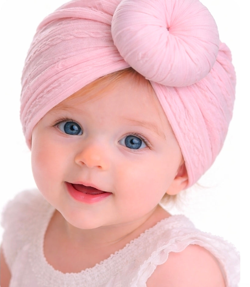 Baby Girls Pink Cable Headband With Turban Knot