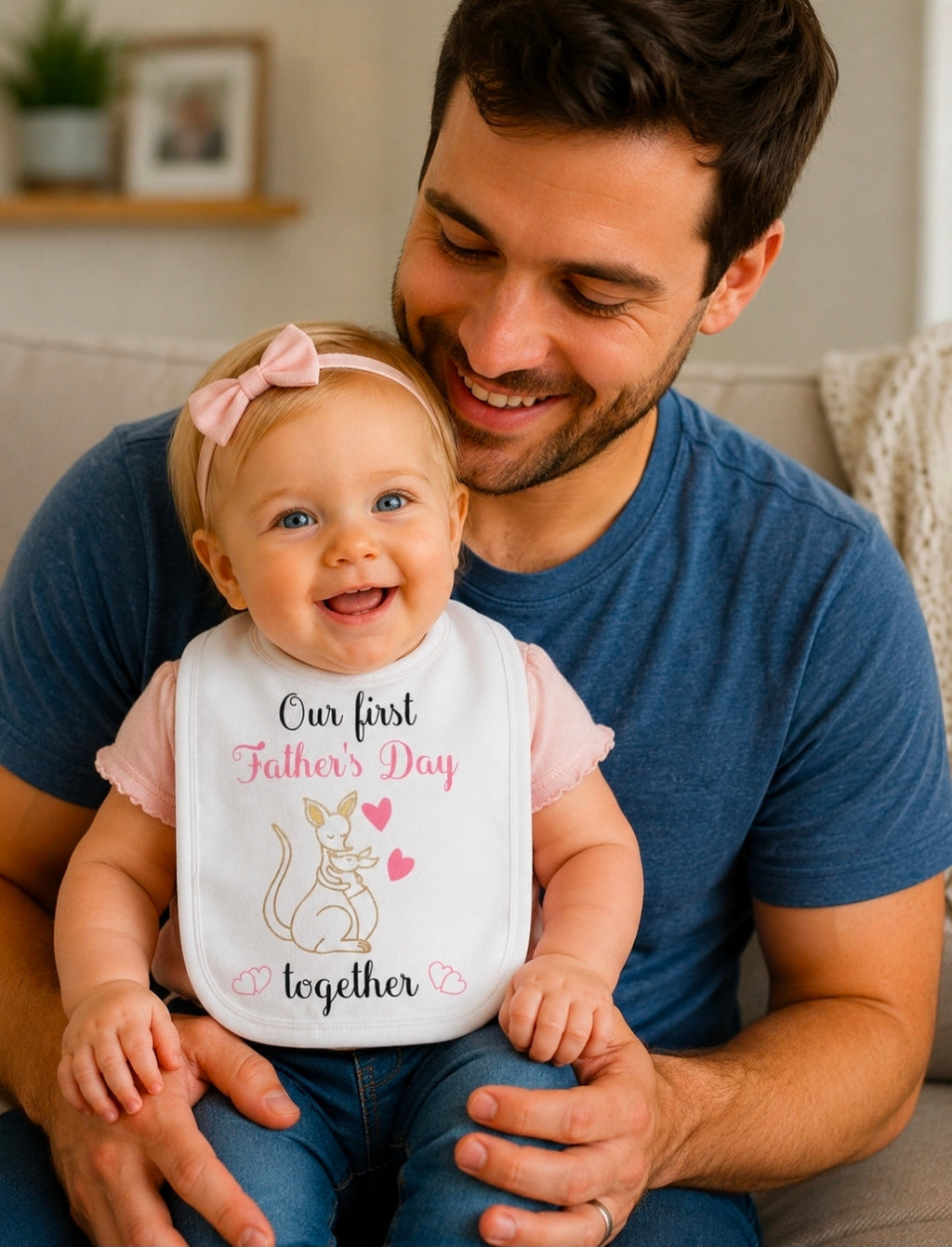 Our First Father's Day Together Kangaroo Design Baby Girls Bib