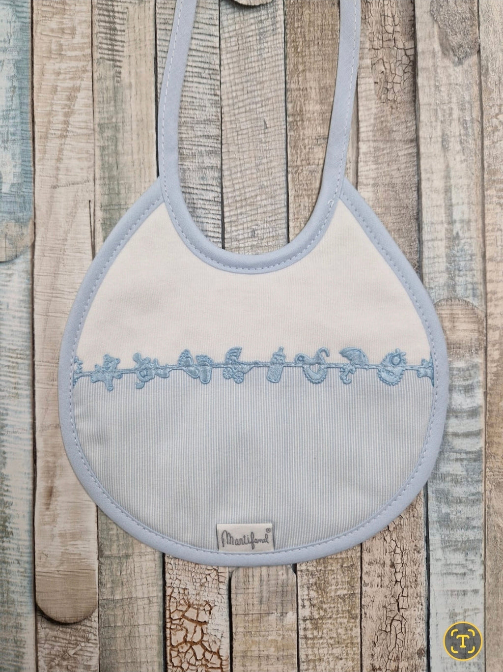 Baby Boys Personalised White And Blue Tie Bib