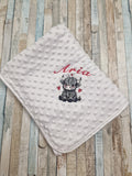 Baby Girls Personalised White Dimple Wrap With Grey Highland Cow