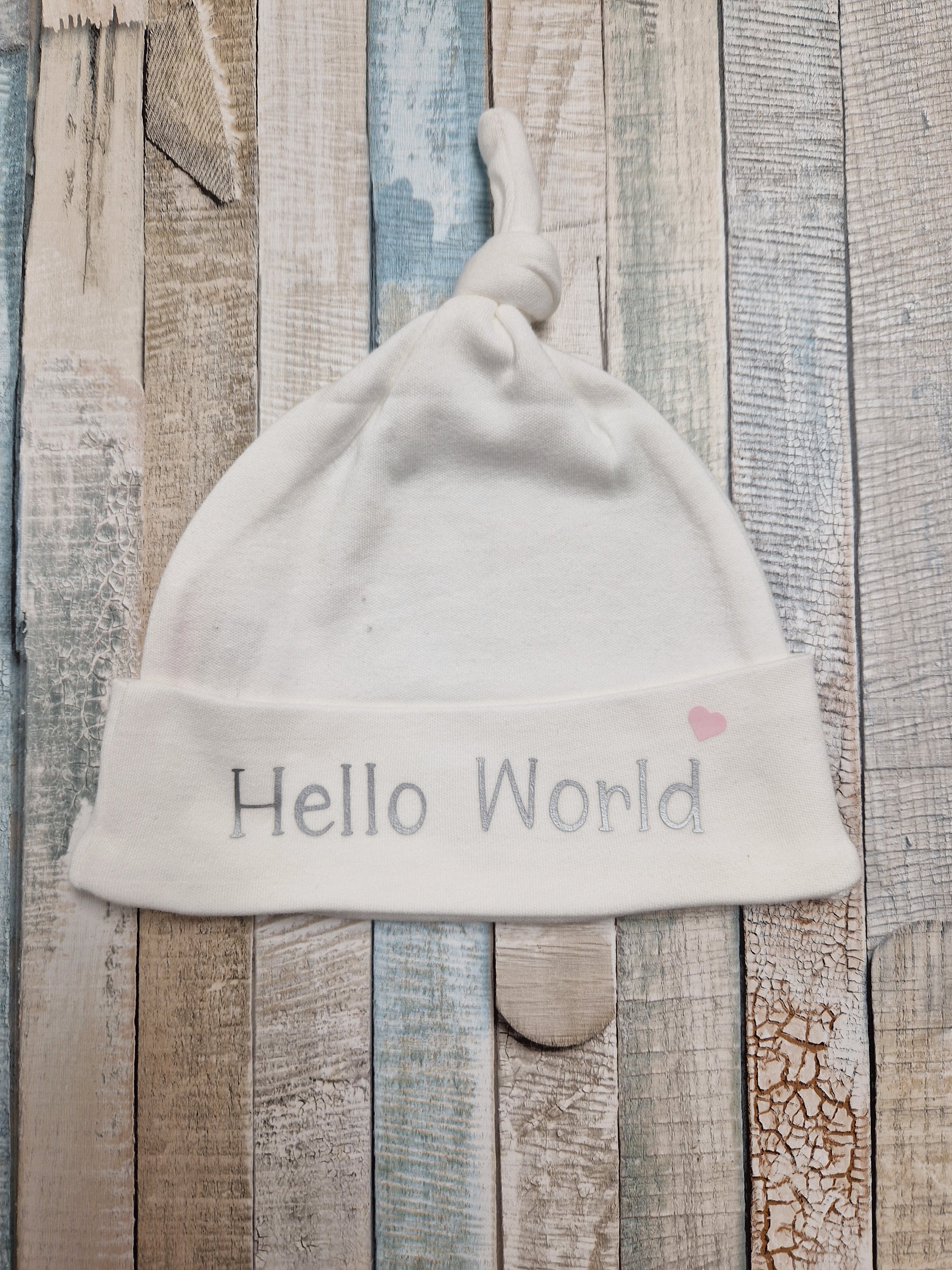 Baby Girls Hello World Cotton Knotted Beanie Hat